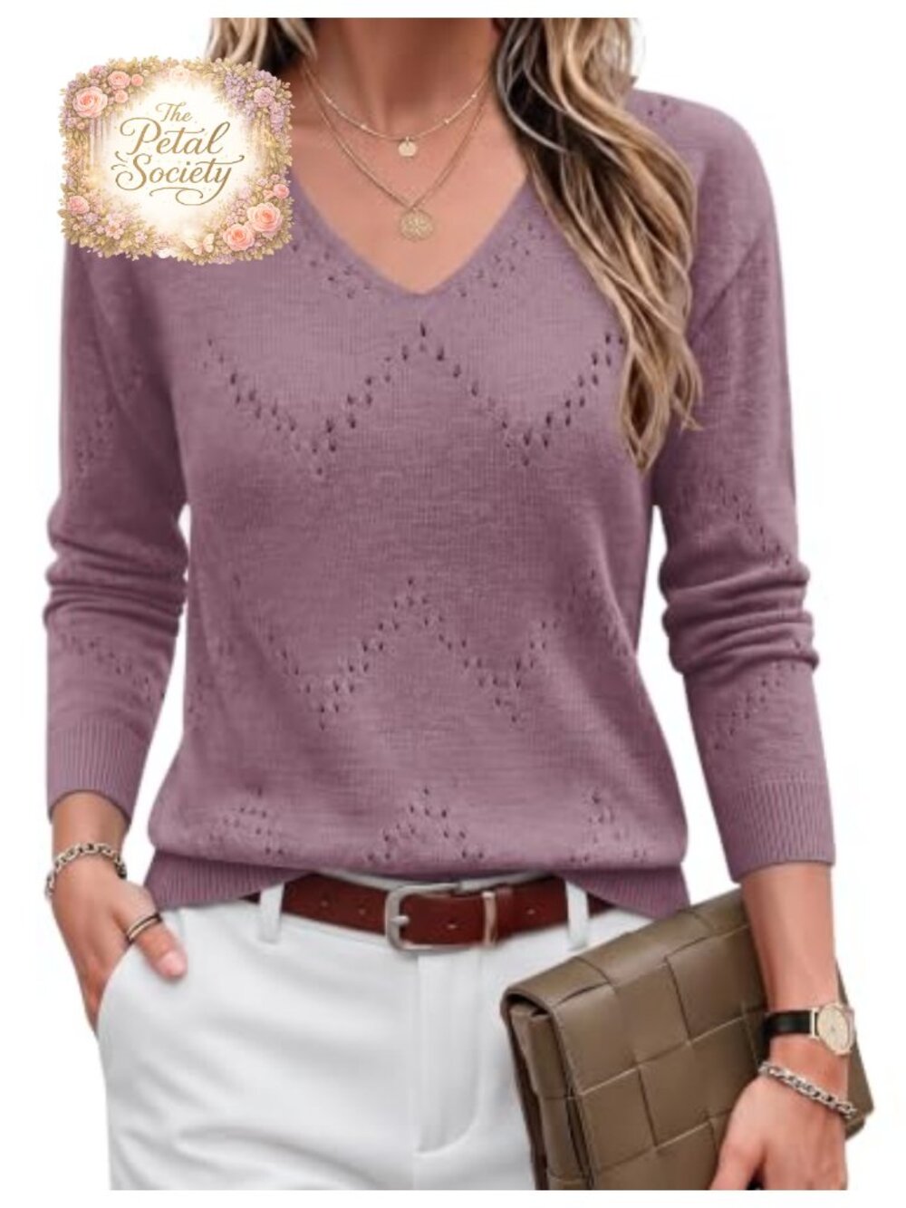 Zeagoo Womens Lightweight V Neck Off Shoulder Crochet Pullover Sweater Fall